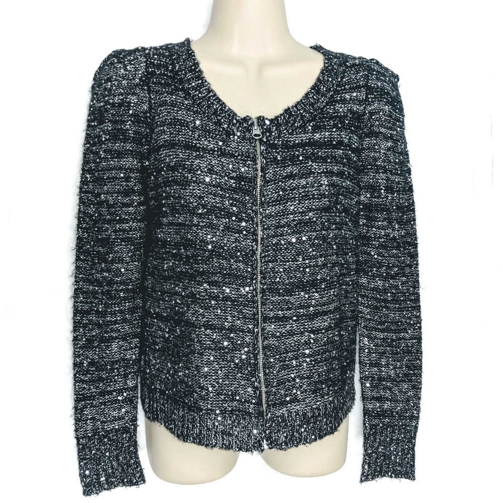 LANI Metallic Sparkle Zip Up Cardigan Sz S